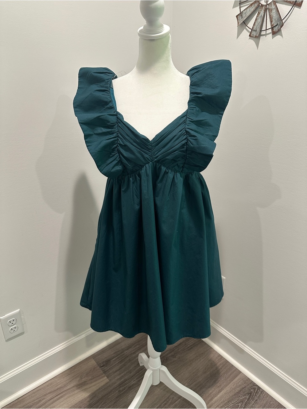 Women’s Teal Ruffle Sleeve Babydoll mini dress